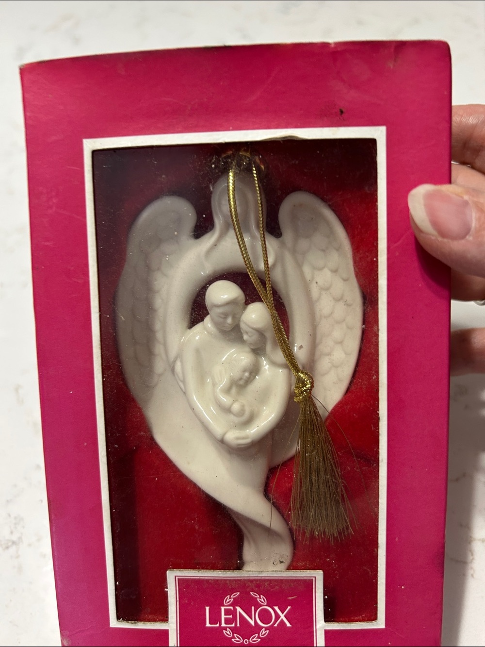 Lenox White Angel Family Ornament with Gold Tassel